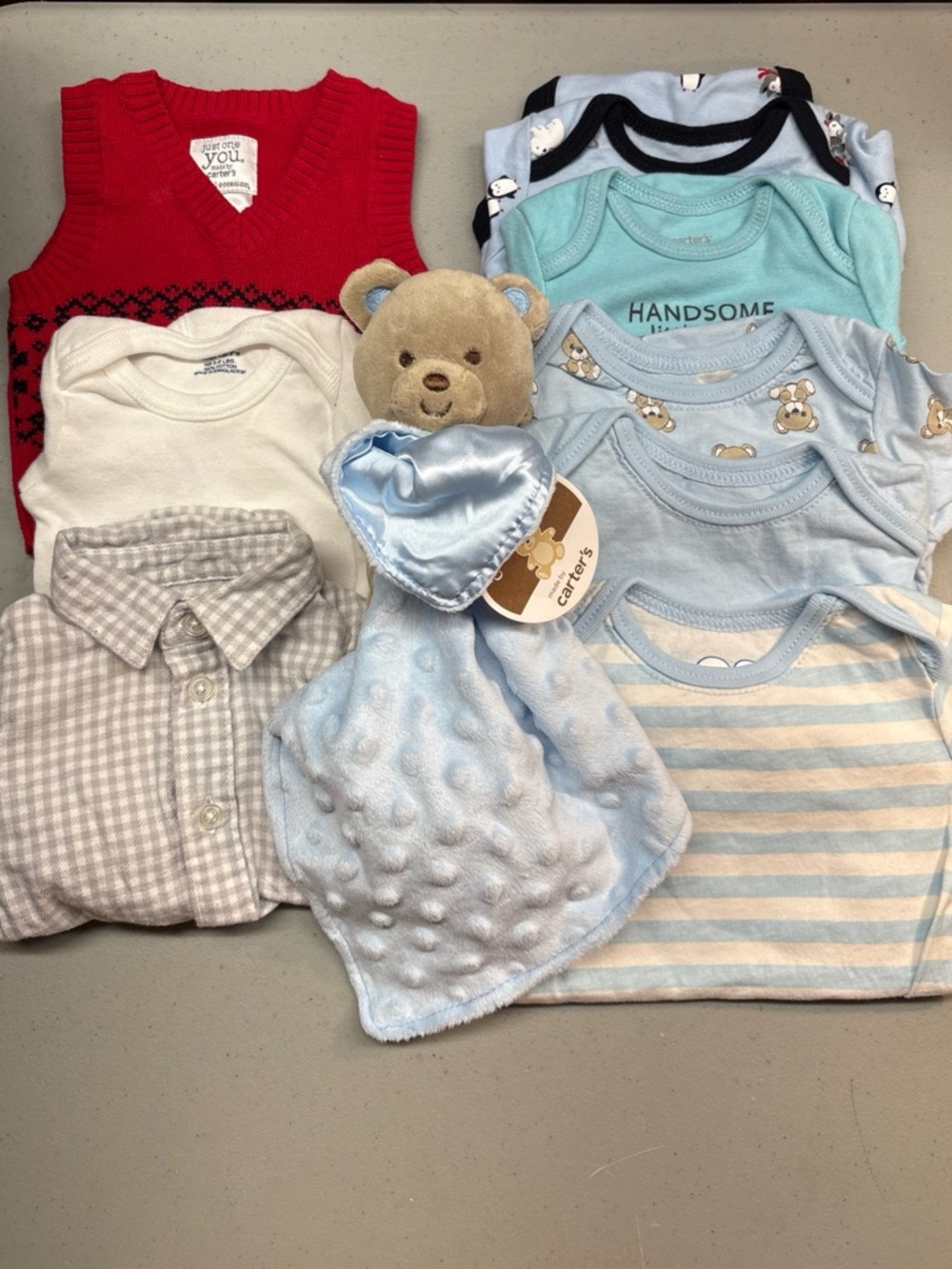 Carter's Baby Boy Blue One-piece 0-3 Infant Clothing and Plush Lovey Set